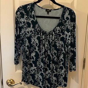 Talbots navy and light blue Floral Blouse 1X PETITE
